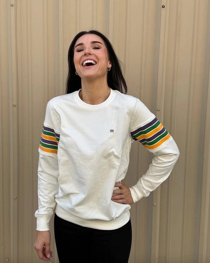 Mardi Gras Creations Mardi Gras Creations French Terry Vintage Arm Stripe Pullover in Off White - Little Miss Muffin Children & Home