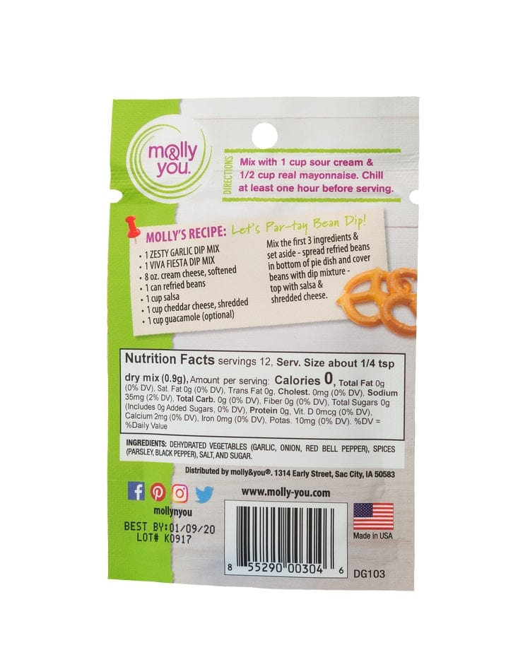 Molly & You Molly & You Zesty Garlic Dip Mix - Little Miss Muffin Children & Home