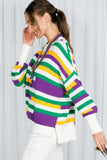 Vine & Love Color Block Mardi Gras Striped Crochet Knit Sweater