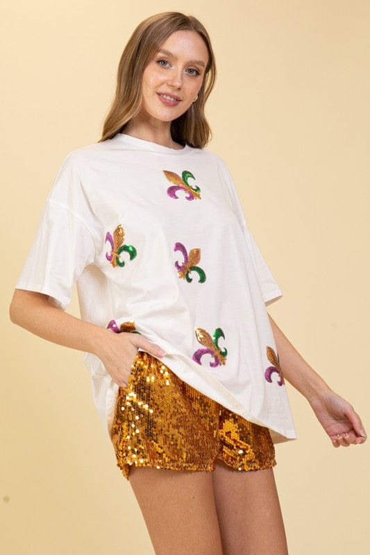 Vanilla Monkey Vanilla Monkey Mardi Gras Sequin Fleur De Lis Top - Little Miss Muffin Children & Home