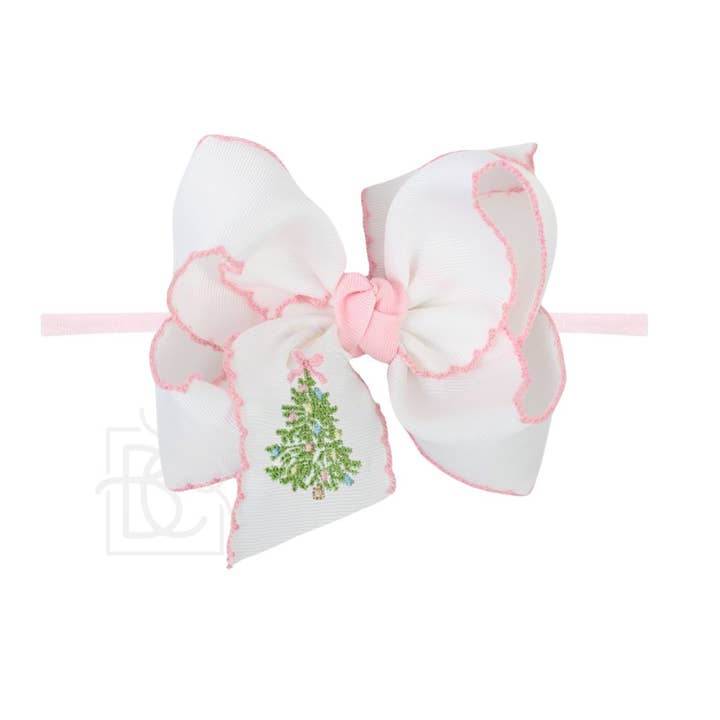 Beyond Creations Light Pink 1/4" Pantyhose Headband with 4.5" Large White Bow Embroidered Tree 1.5" Light Pink Crochet Edge Grosgrain Ribbon - Little Miss Muffin Children & Home