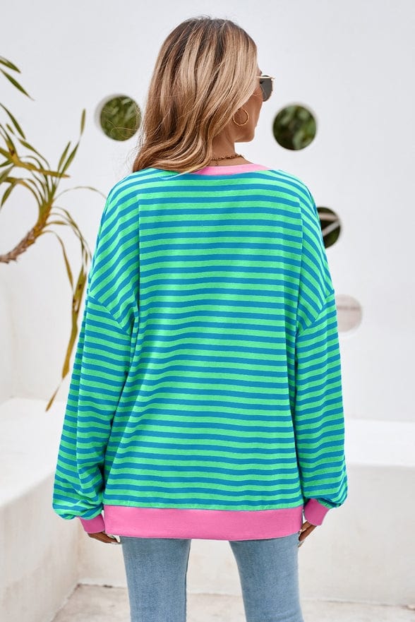 Little Daisy Closet LDC Stripe Contrast Trim Sweatshirt in Sky Blue - Little Miss Muffin Children & Home