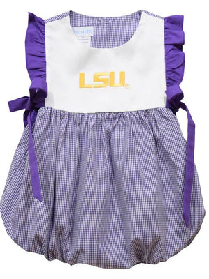 Vive La Fete Vive La Fete LSU Tigers Embroidered Purple Gingham Girls Bubble - Little Miss Muffin Children & Home