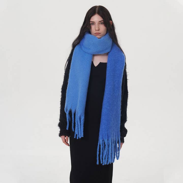 Blue Autumn Winter Double-Color Faux Cashmere Scarf