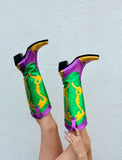 Mardi Gras Creations Mardi Gras Inspired Adult Purple/Green/Gold Metallic Cowboy Boots