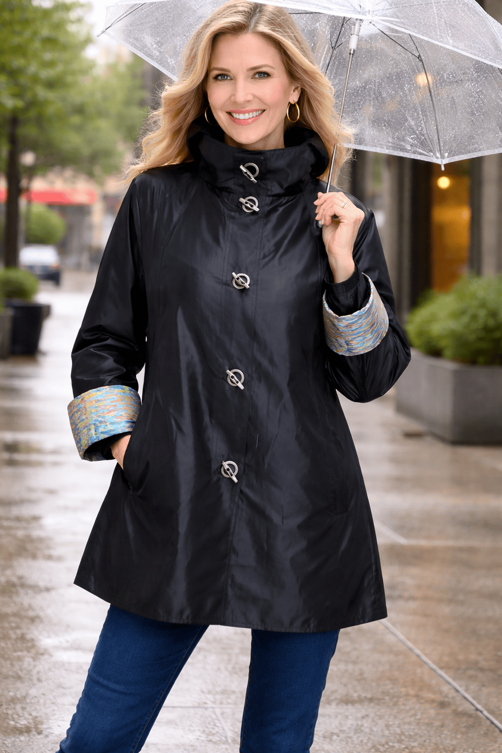 Cafe Terrace at Night Reversible Toggle Raincoat