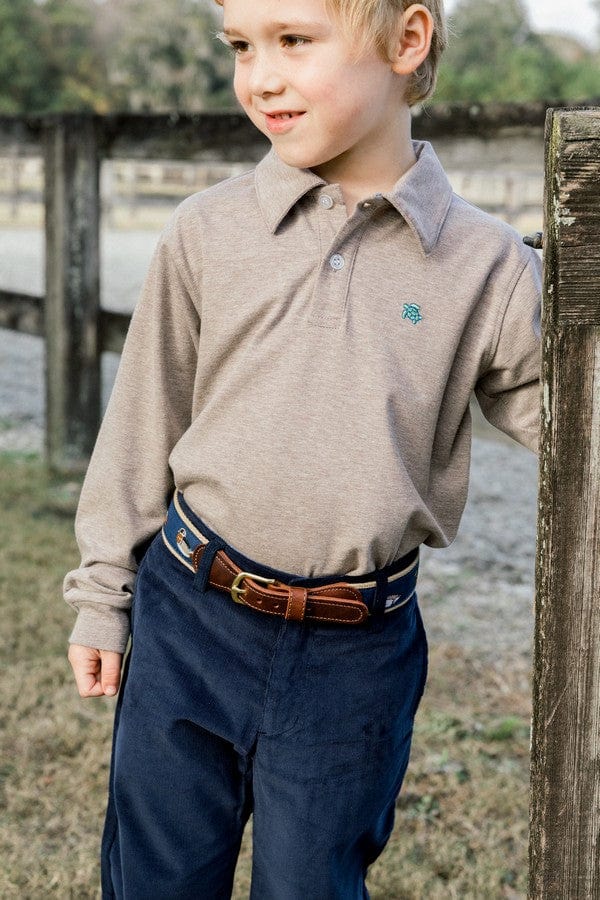 Bailey Boys Harry Long Sleeve Polo in Bark - Little Miss Muffin Children & Home