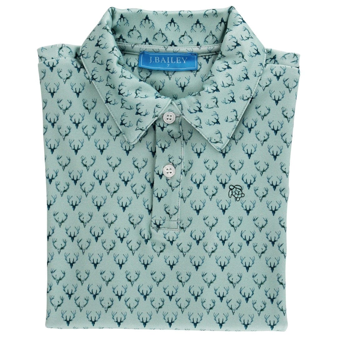Bailey Boys Henry Short Sleeve Performance Polo, Antlers on Green - Little Miss Muffin Children & Home