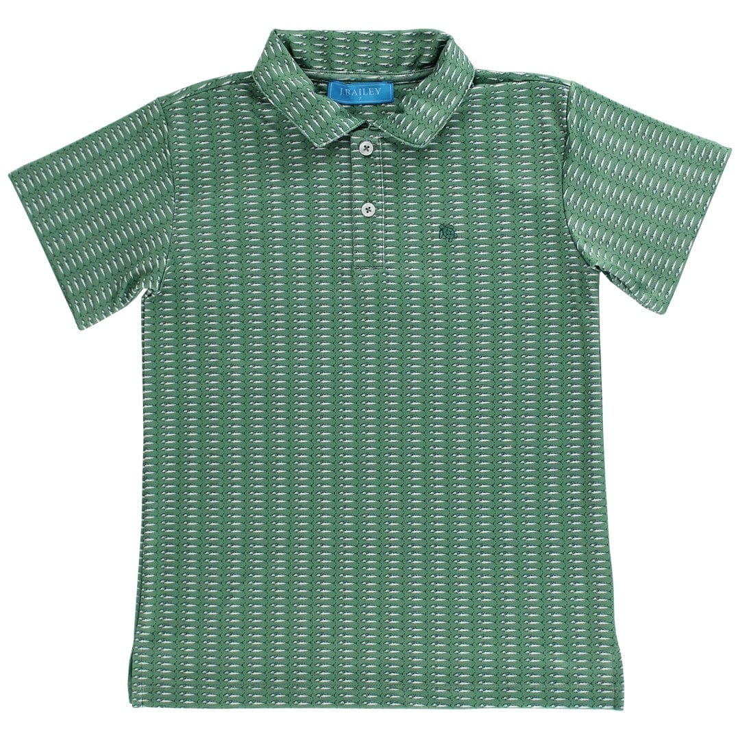 Bailey Boys Henry Short Sleeve Performance Polo, Fish on Green - Little Miss Muffin Children & Home