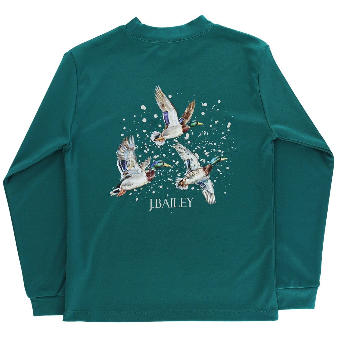 Bailey Boys Long Sleeve Performance Logo Tee, Ducks on Teal - Little Miss Muffin Children & Home