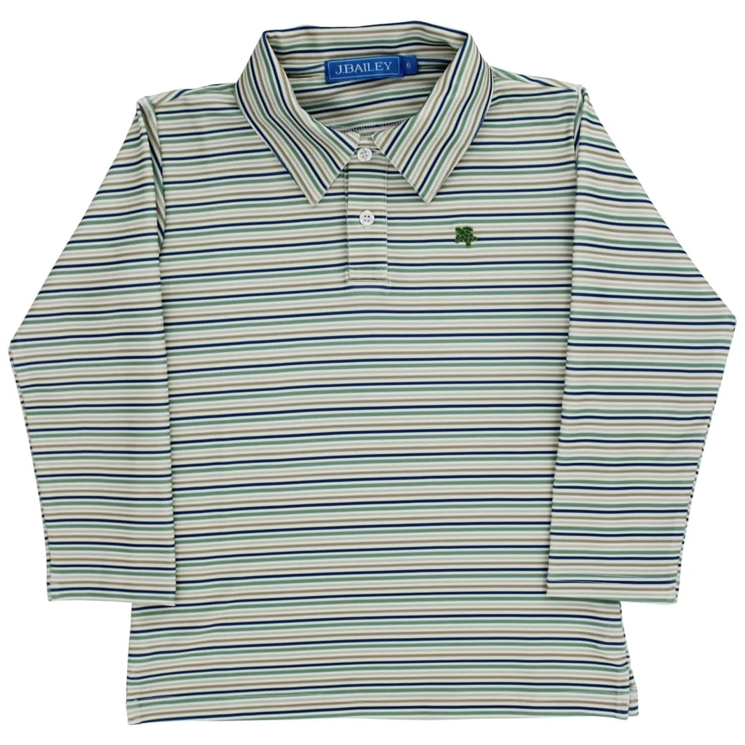 Henry Long Sleeve Striped Performance Polo in Olive