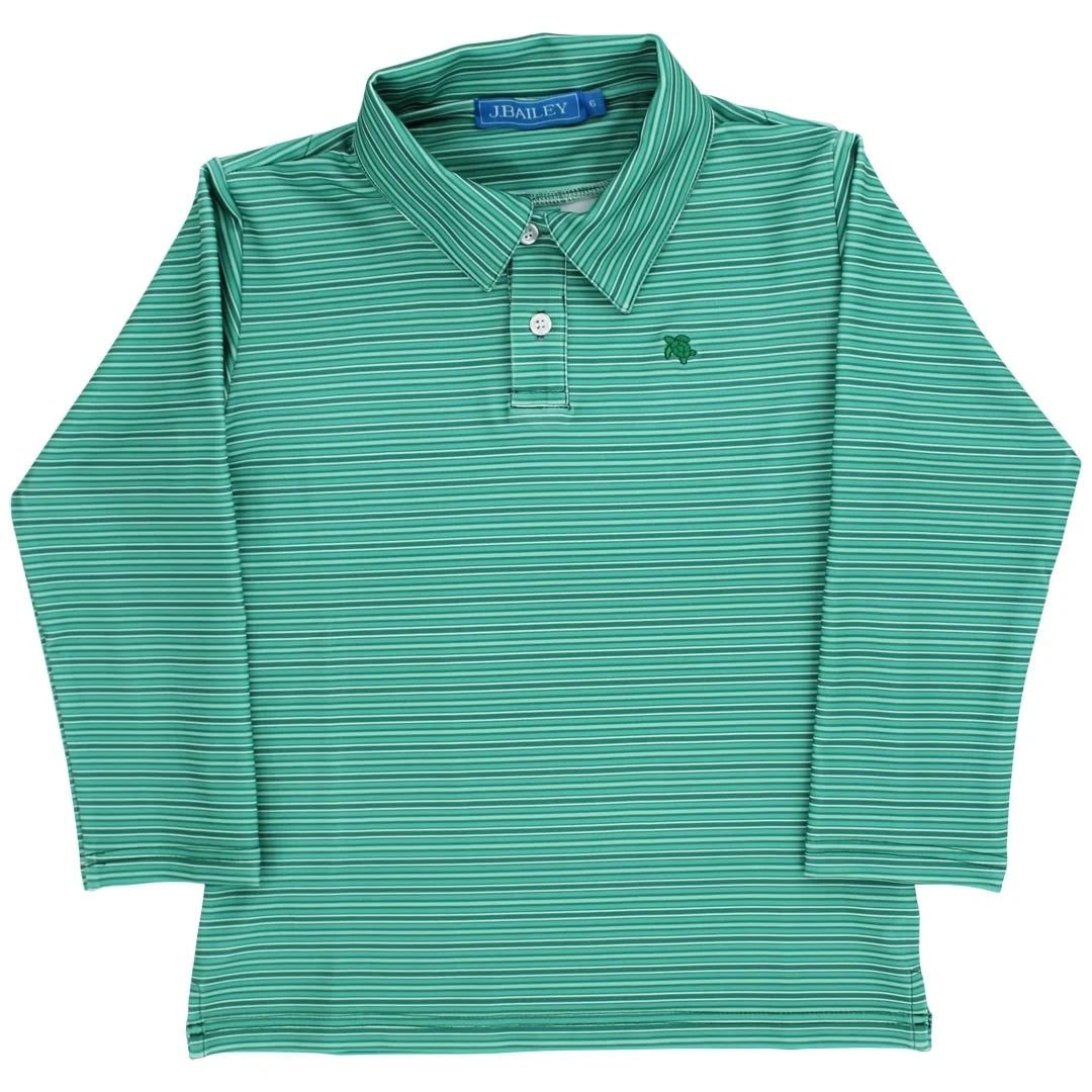 Henry Long Sleeve Striped Performance Polo in Spruce