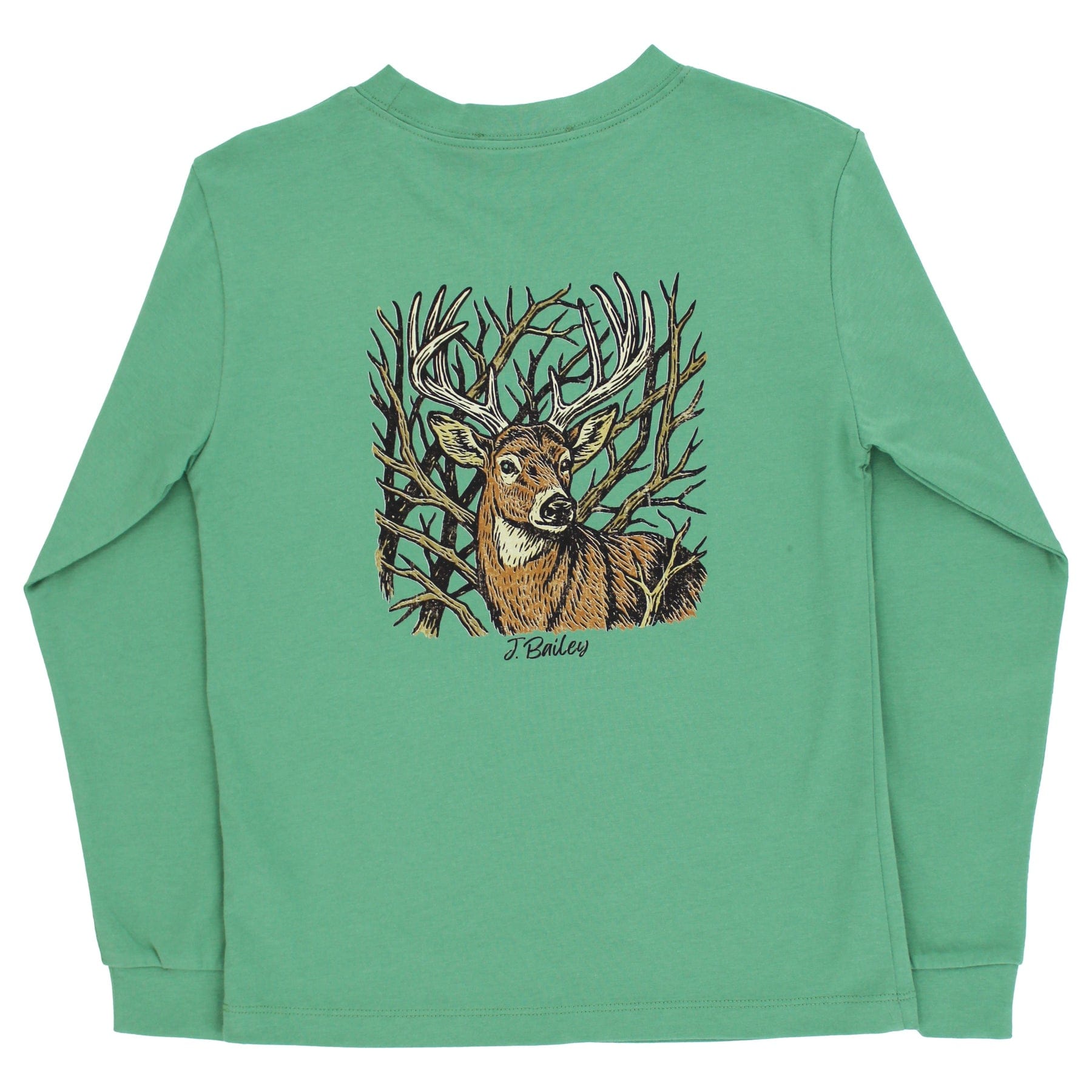 Long Sleeve Logo Tee with Buck on Sage