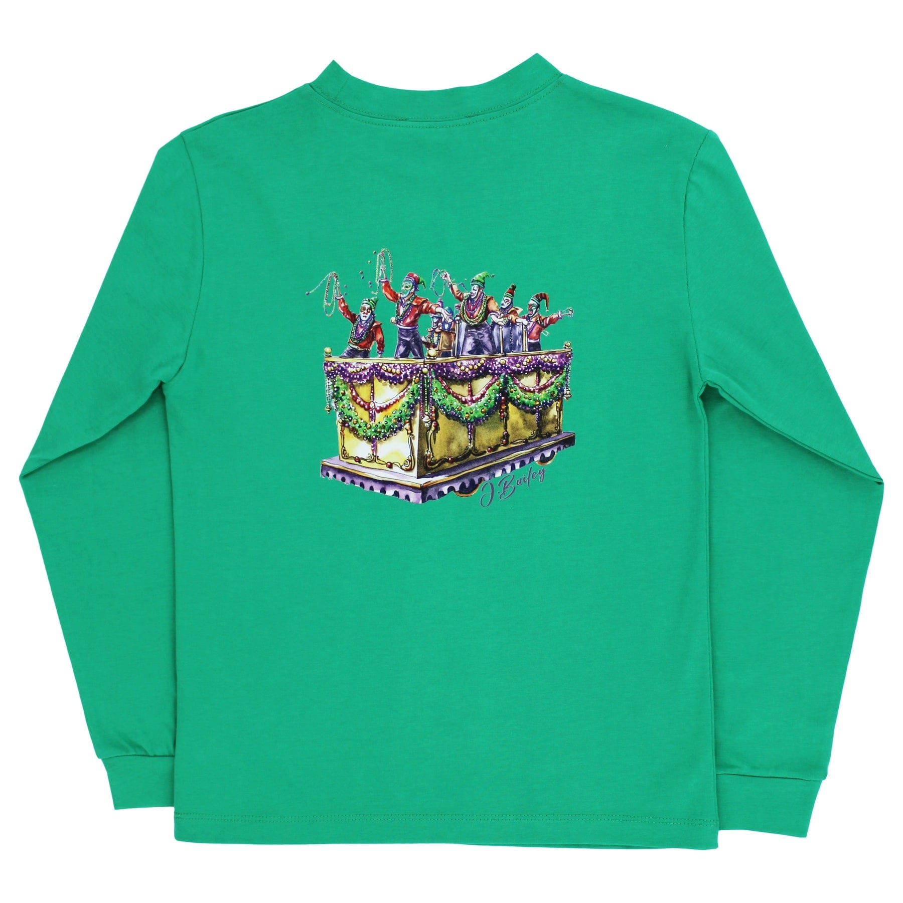 Long Sleeve Logo Tee with Mardi Gras on Kelly Green
