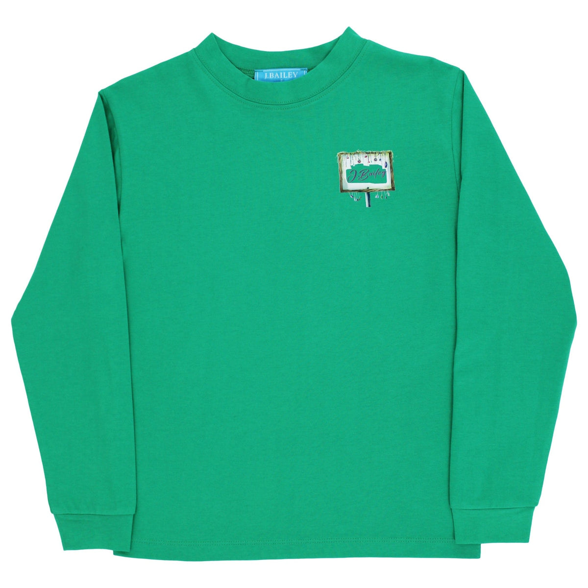 Long Sleeve Logo Tee with Mardi Gras on Kelly Green