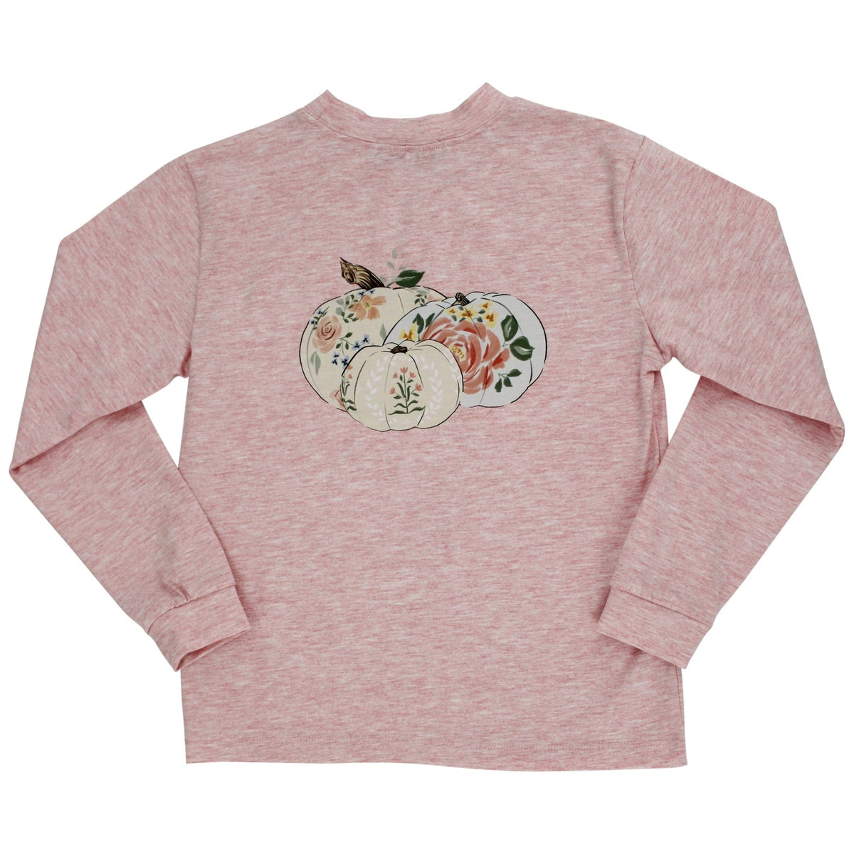 Long Sleeve Girl's Logo Tee with Pumpkin on Heather Red