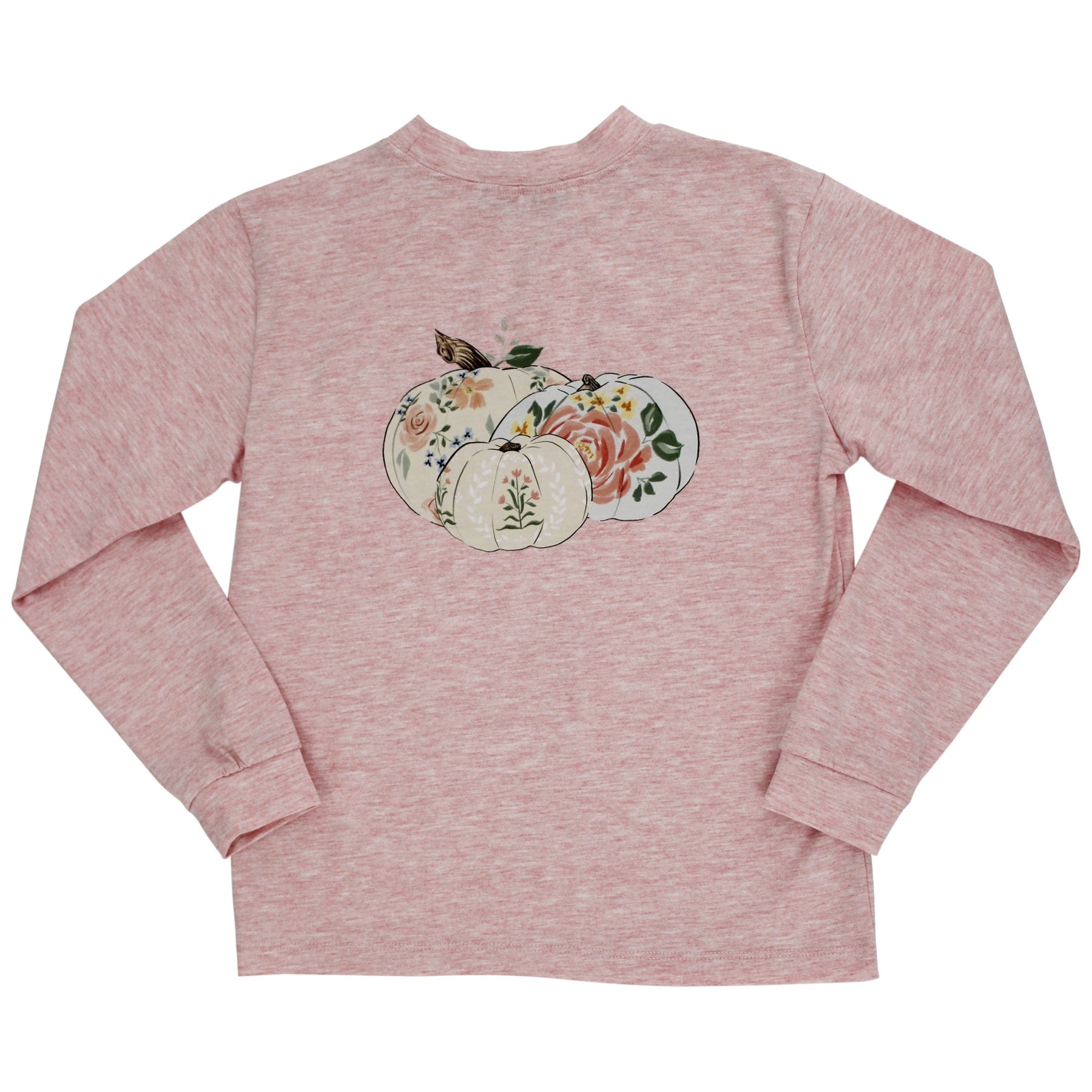 Long Sleeve Girl's Logo Tee with Pumpkin on Heather Red