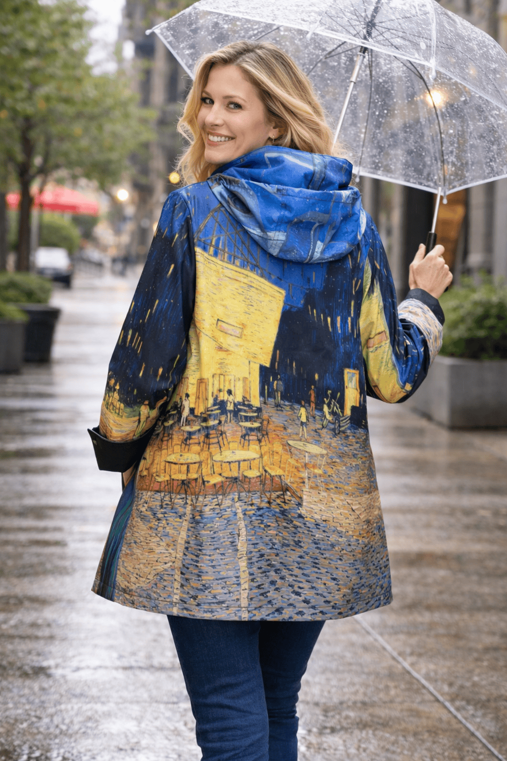Cafe Terrace at Night Reversible Toggle Raincoat