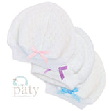 Paty Knit White Beanie with Bow #105