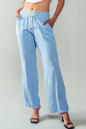 Urban Daizy Luxe Linen Drawstring Pants in Blue