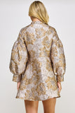 Ellison Long Sleeve Shimmer Jacquard Dress Gold