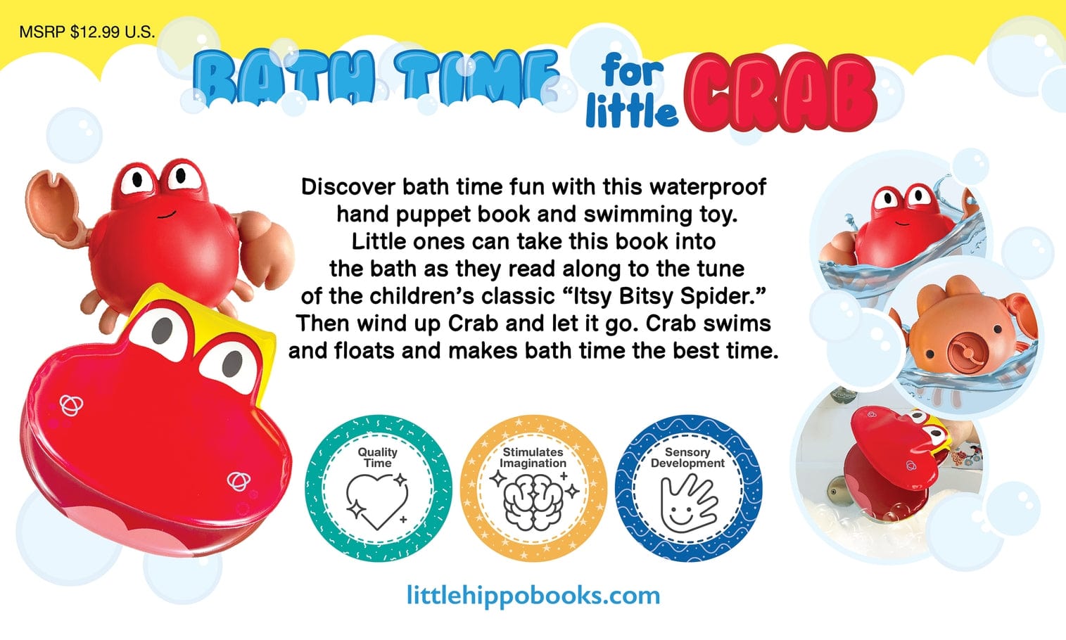 Little Hippo Books Bath Time for Little Crab - Children's Waterproof Hand Puppet Book and Swimming Toy - Little Miss Muffin Children & Home