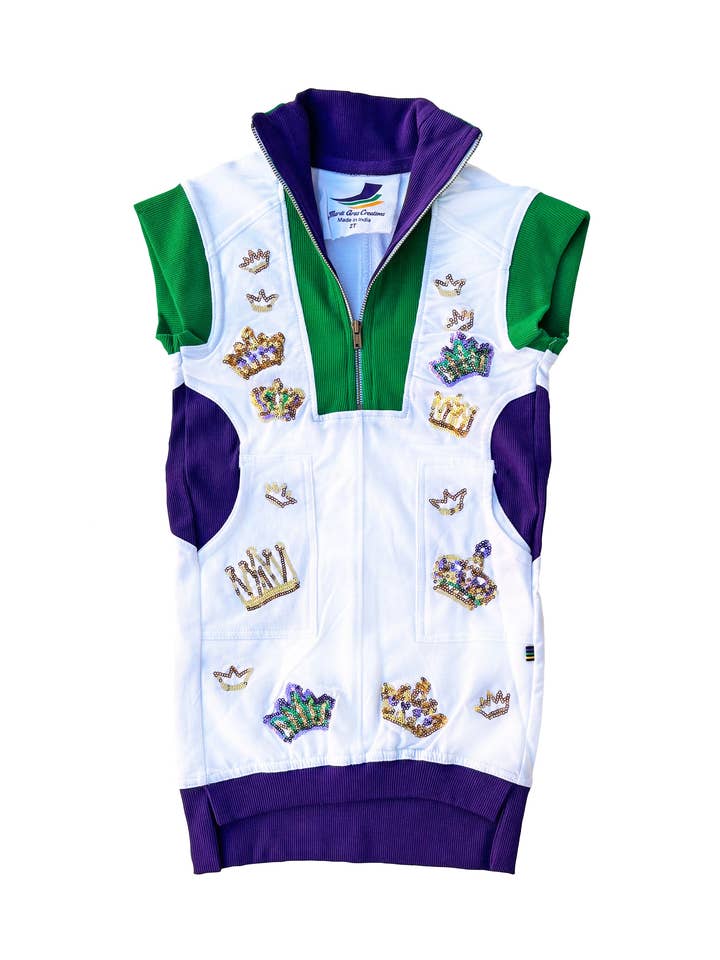 Mardi Gras Crowns Youth White Tennis Dress