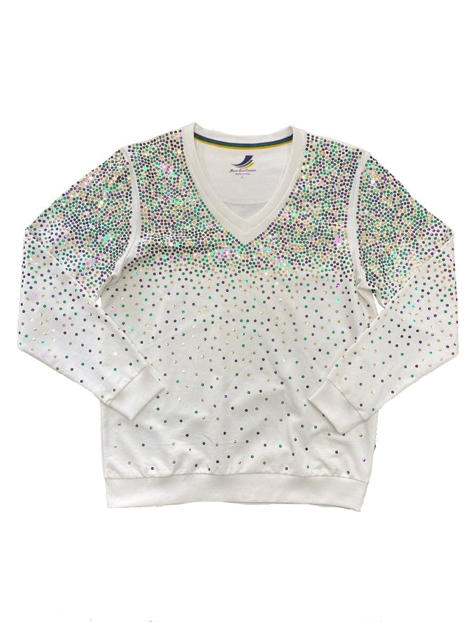Mardi Gras Creations Mardi Gras Creations Sequin Explosion V-Neck Pullover - White - Little Miss Muffin Children & Home