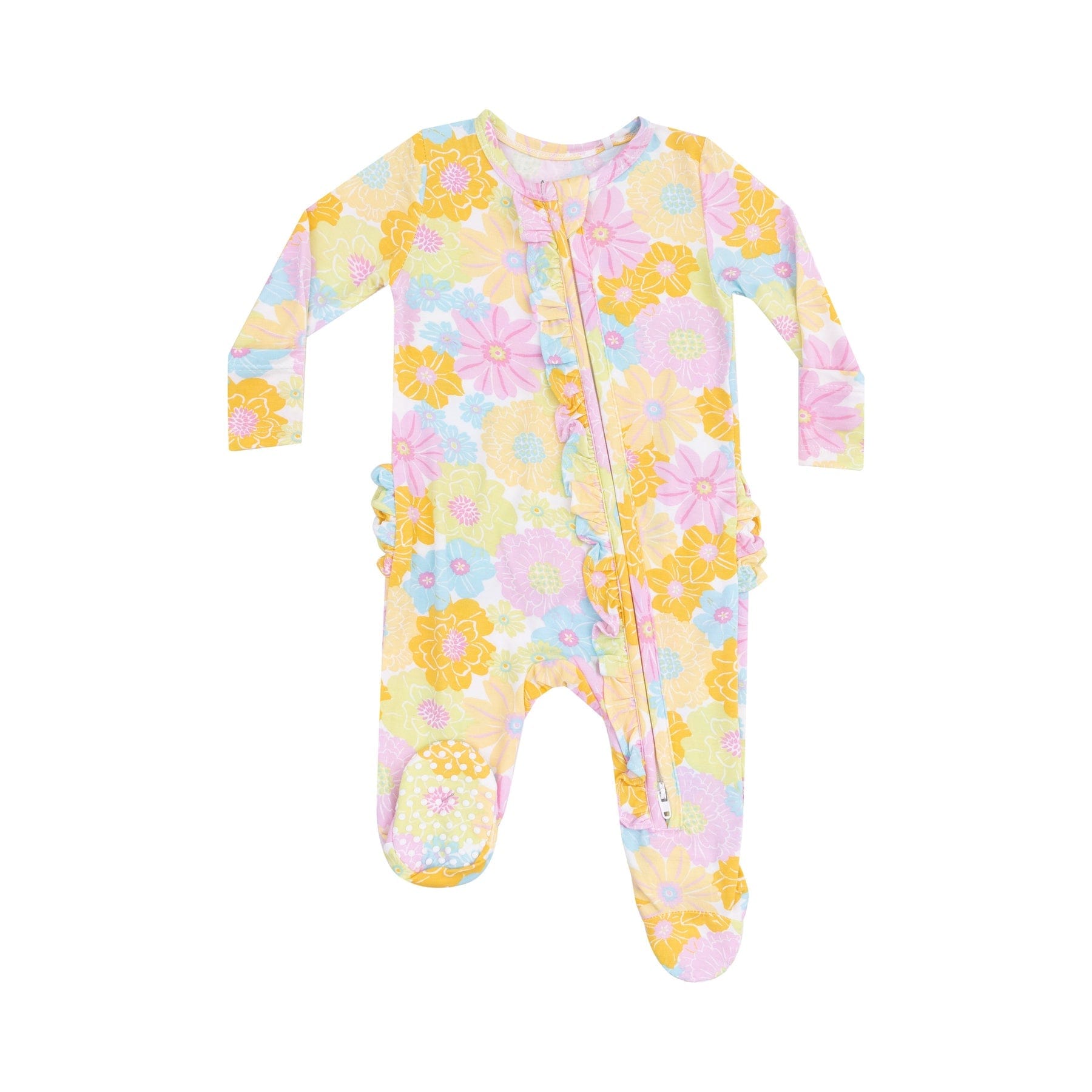 Angel Dear Angel Dear Sunny Dahlias 2 Way Ruffle Zipper Footie - Little Miss Muffin Children & Home