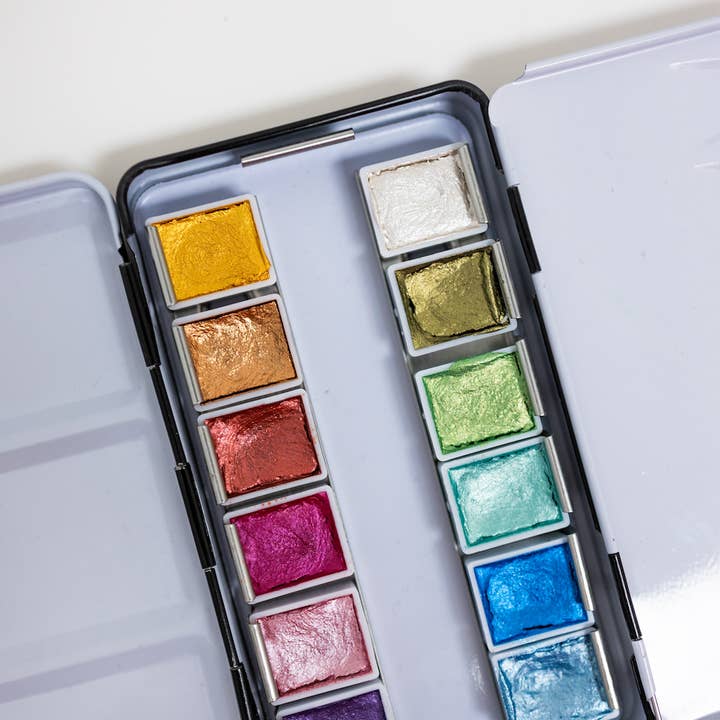 12 Color Travel Metallic Watercolor Paint Palette