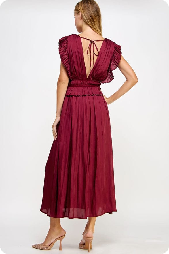 Strut & Bolt Strut & Bolt Sleeveless Pleated Long Satin Dress in Burgundy - Little Miss Muffin Children & Home