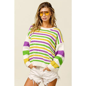 Ive Mardi Gras Striped Comfy Sweater in Ivory Multi