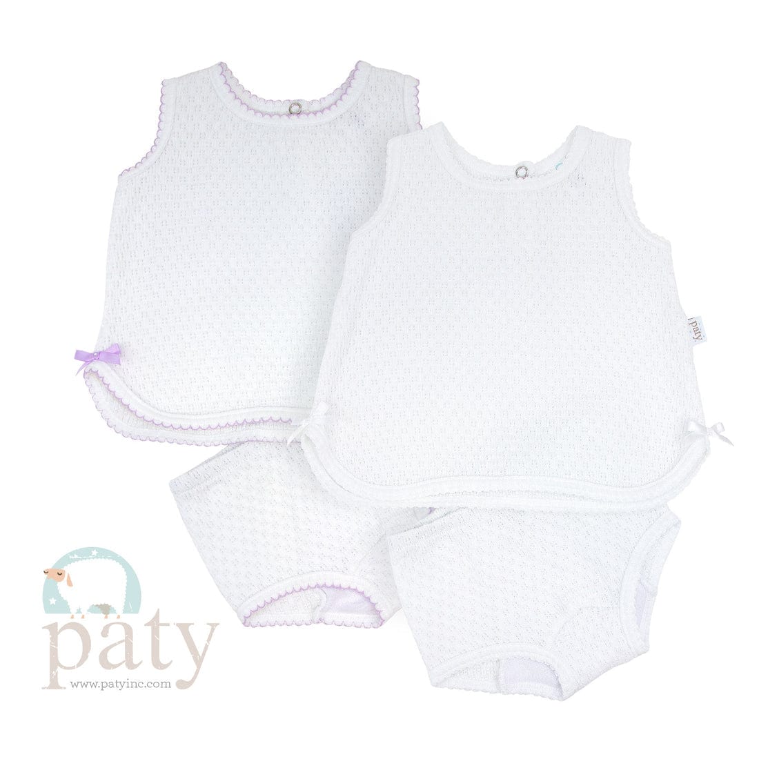 Paty, Inc. Paty Knit 2 Piece Sleeveless Diaper Set, White with Bow - Little Miss Muffin Children & Home