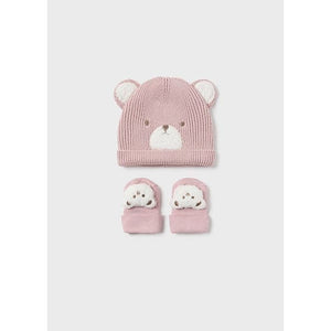 Mayoral Teddy Hat & Socks Set for Baby in Sugar Pink