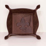 The Royal Standard Fleur De Lis Leather Embossed Valet Tray Dark Brown 8x8