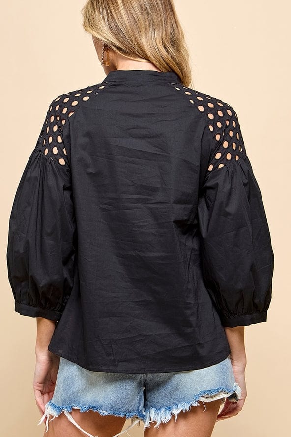 Cezele Cezele Lantern Sleeve Blouse in Black - Little Miss Muffin Children & Home