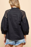 Cezele Lantern Sleeve Blouse in Black