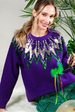 Vine & Love Vine & Love Sequin Neckline Mardi Gras Sweater - Little Miss Muffin Children & Home