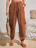 Rosa Clothing Trousers Pocket Casual Cargo Pants in Brown