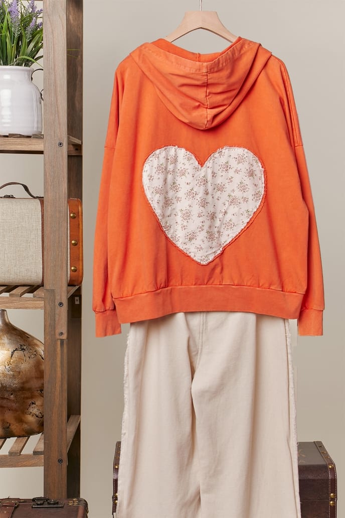 Zip Up Hooded Sweatshirt with Love Patchwork