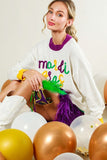 Vine & Love Mardi Gras Contrast Letter Sweater in Off White