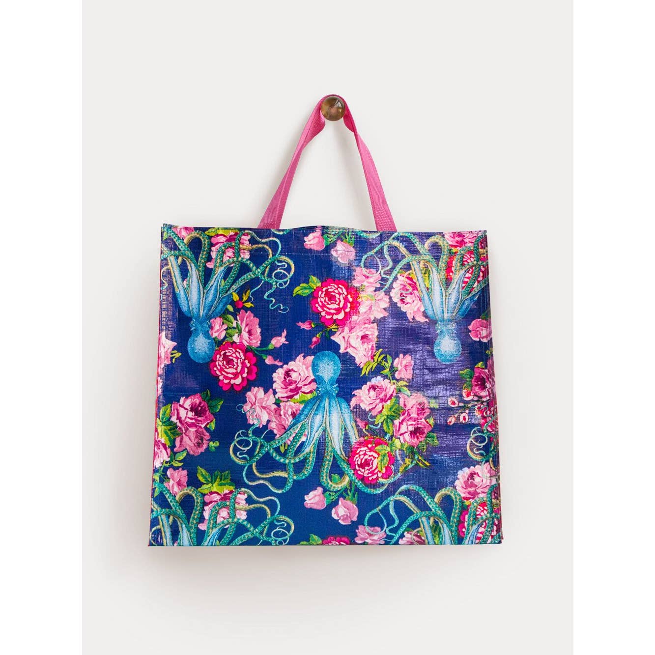 Market tote bag with flowers and sea creatures