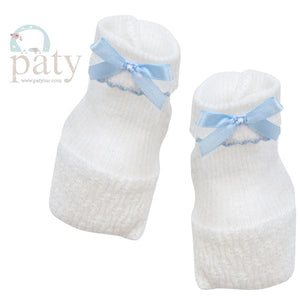 Paty Knit White Booties with Color Bow