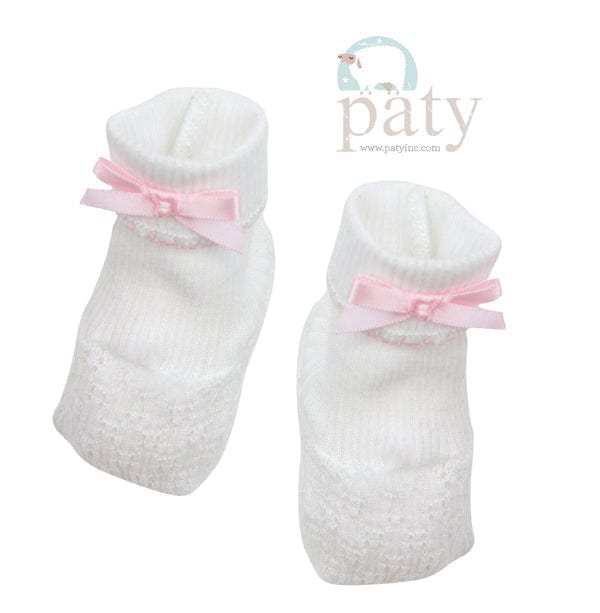 Paty, Inc. Paty Knit White Booties with Color Bow - Little Miss Muffin Children & Home