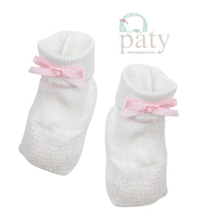 Paty Knit White Booties with Color Bow