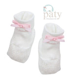 Paty Knit White Booties with Color Bow