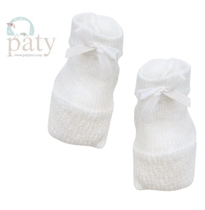 Paty Knit White Booties with Color Bow