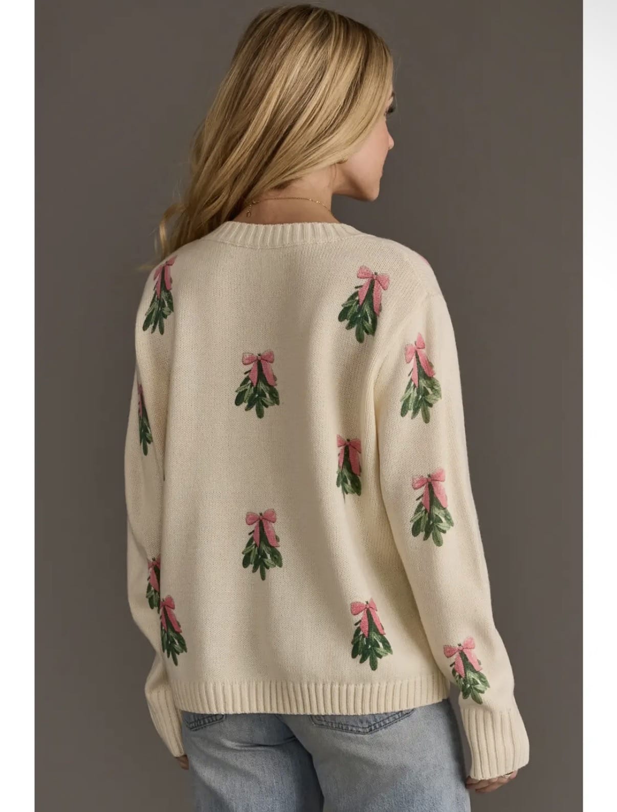 Ivory Tree Sweater with Pink Bows