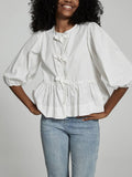 Rosa Clothing Elowyn Bow Tie Front Bubble Sleeve Blouse
