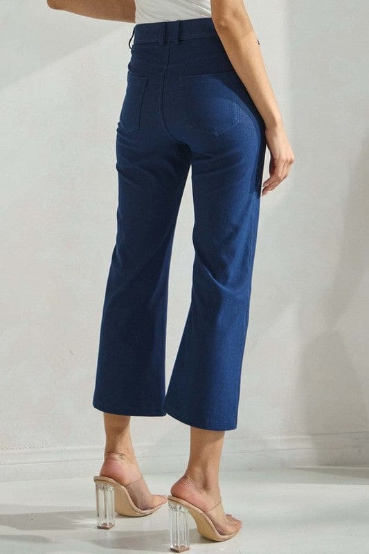 Straight Leg Cropped Pants in Denim Blue